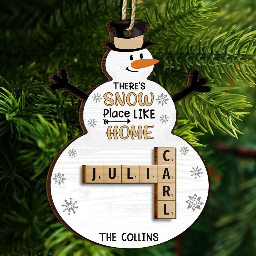There's Snow Place Like Home Family Crossword Scrabble - Personalized 2-Layered Wooden Ornament - Image 5