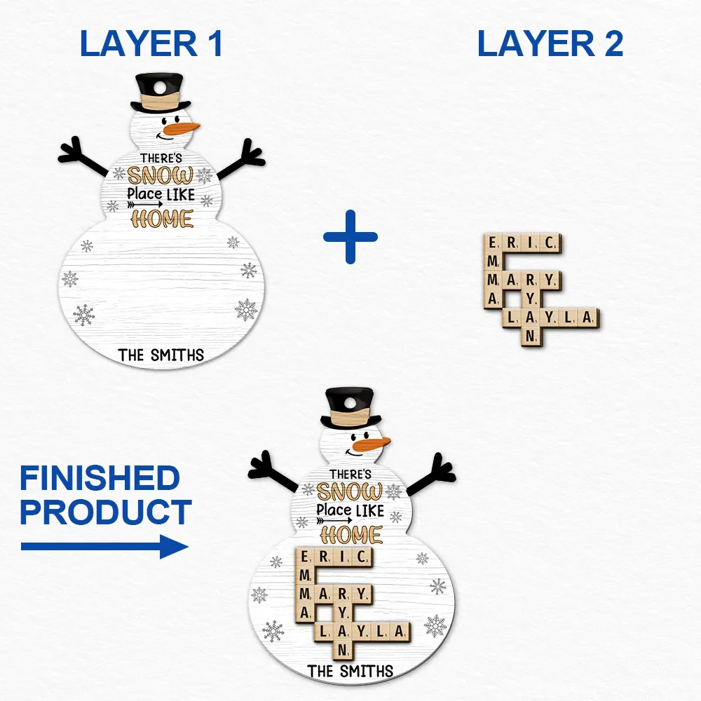 There's Snow Place Like Home Family Crossword Scrabble - Personalized 2-Layered Wooden Ornament - Image 7
