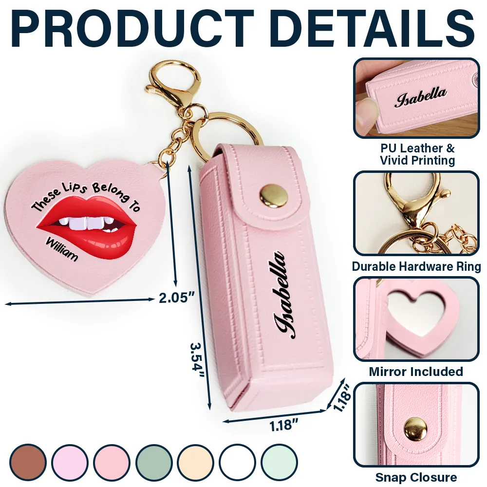 These Lips Belong To - Personalized Leather Lipstick Case Keychain With Mirror - Image 4