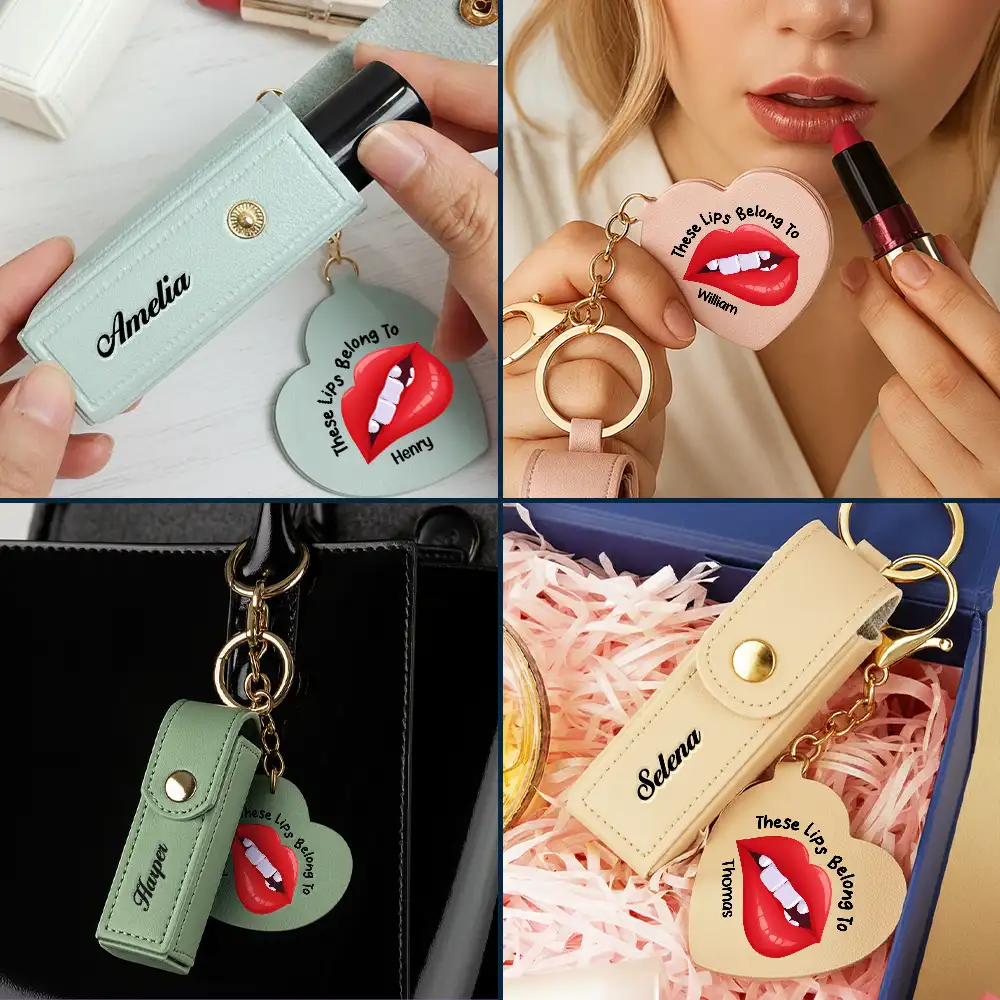 These Lips Belong To - Personalized Leather Lipstick Case Keychain With Mirror - Image 5