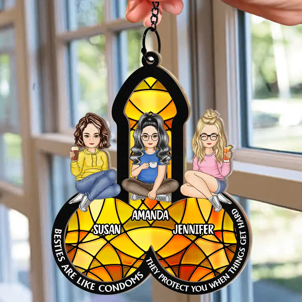 They Protect You When Things Get Hard Besties - Personalized Window Hanging Suncatcher Ornament - Image 2