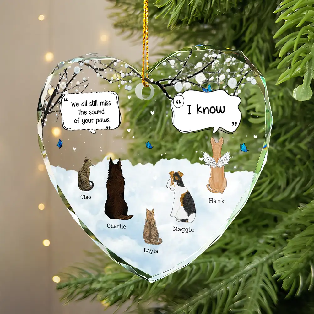 They Still Talk About You Memorial Dog Cat - Personalized Heart Shaped Glass Ornament - Image 2