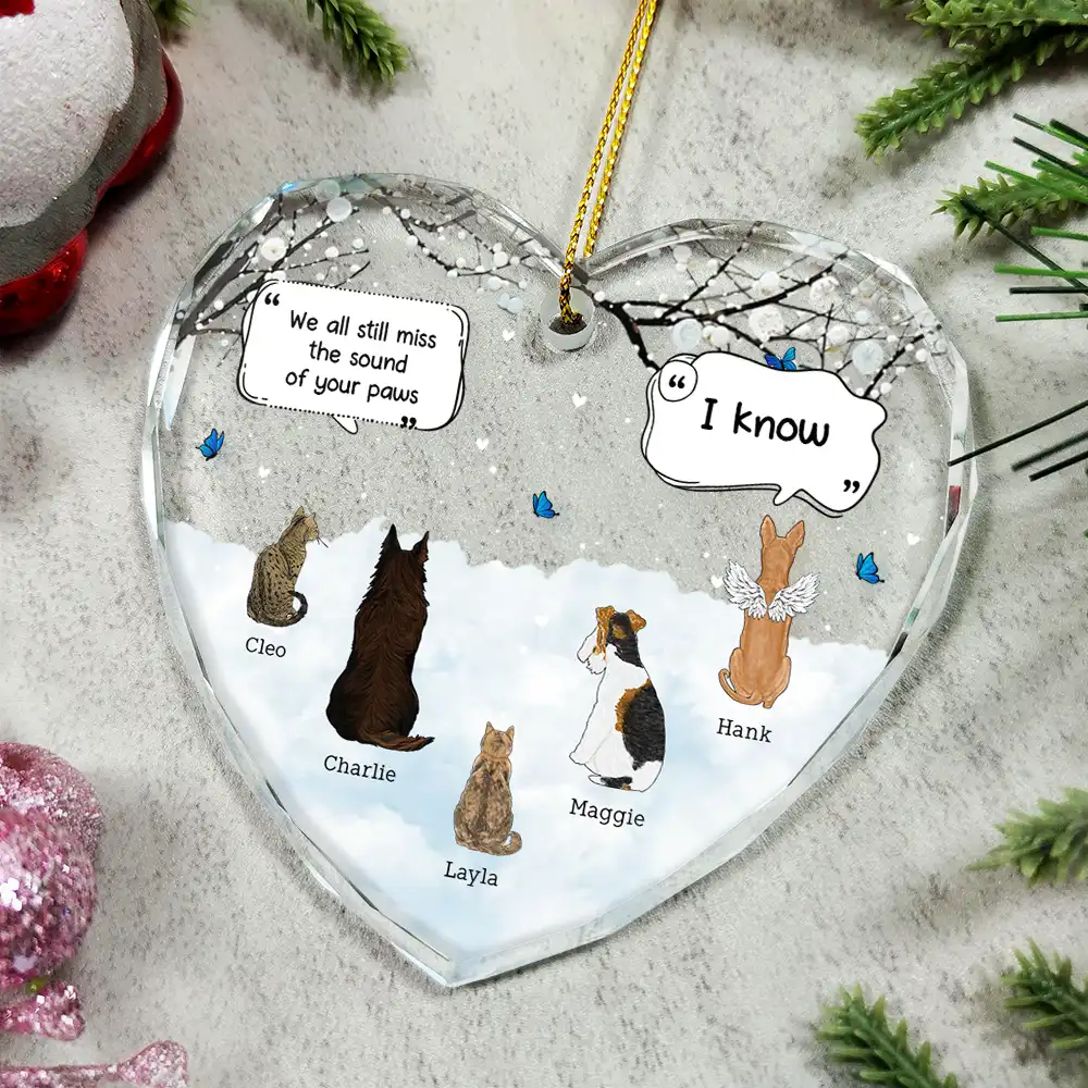 They Still Talk About You Memorial Dog Cat - Personalized Heart Shaped Glass Ornament - Image 4