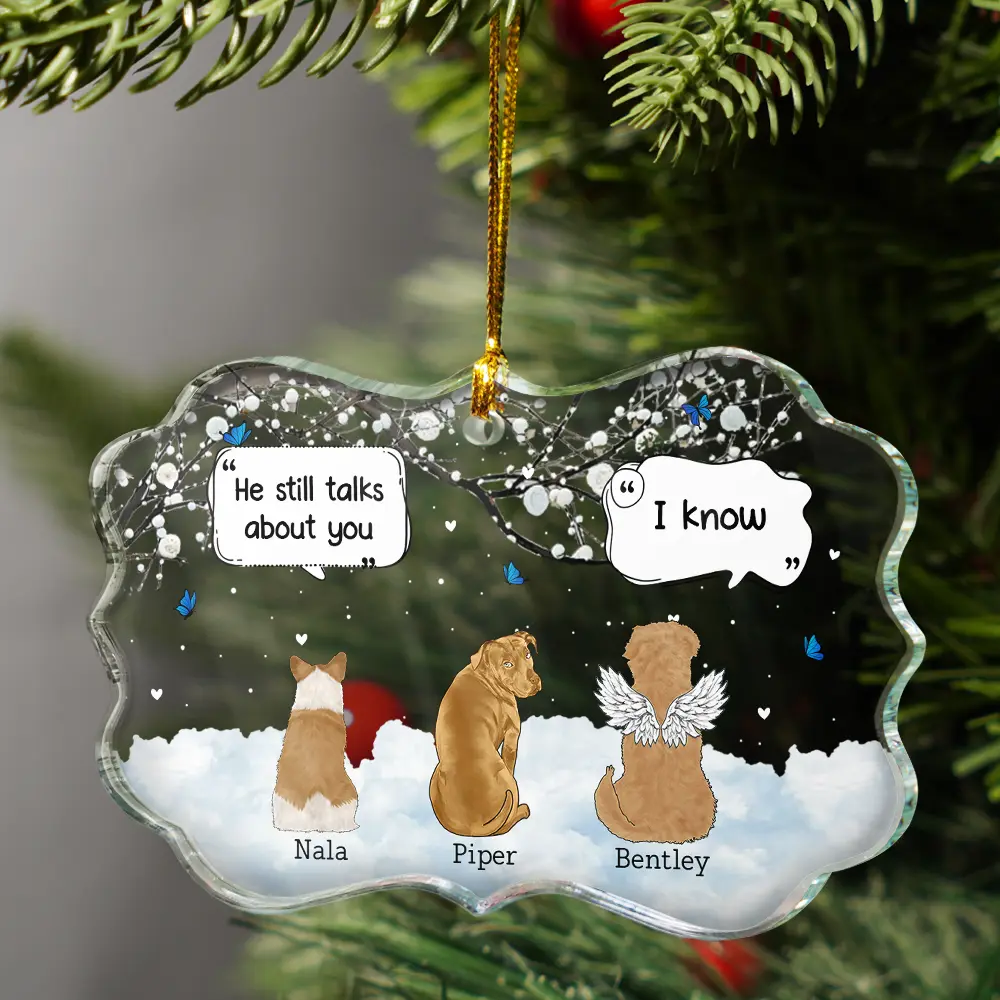 They Still Talk About You Memorial Dog Cat - Personalized Medallion Glass Ornament - Image 3