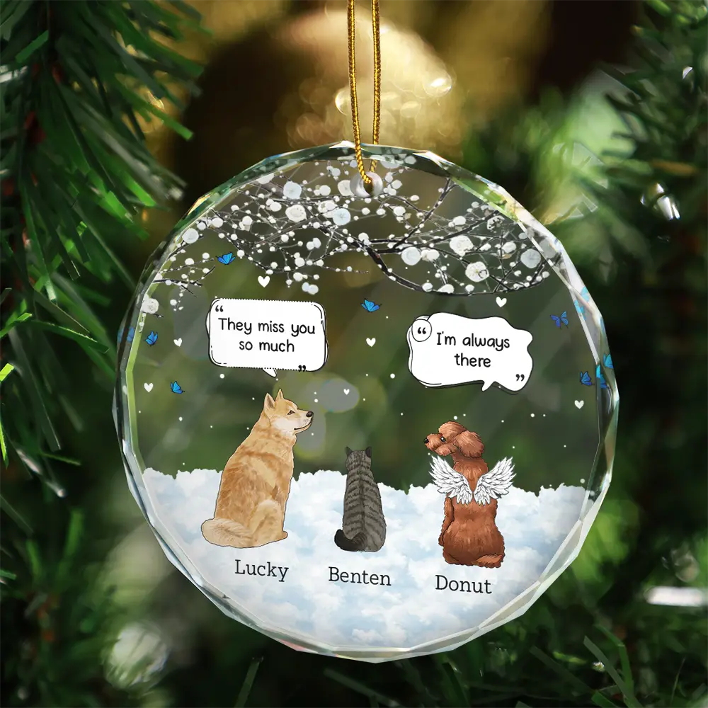 They Still Talk About You Memorial Pet Lovers Christmas - Personalized Circle Glass Ornament - Image 3