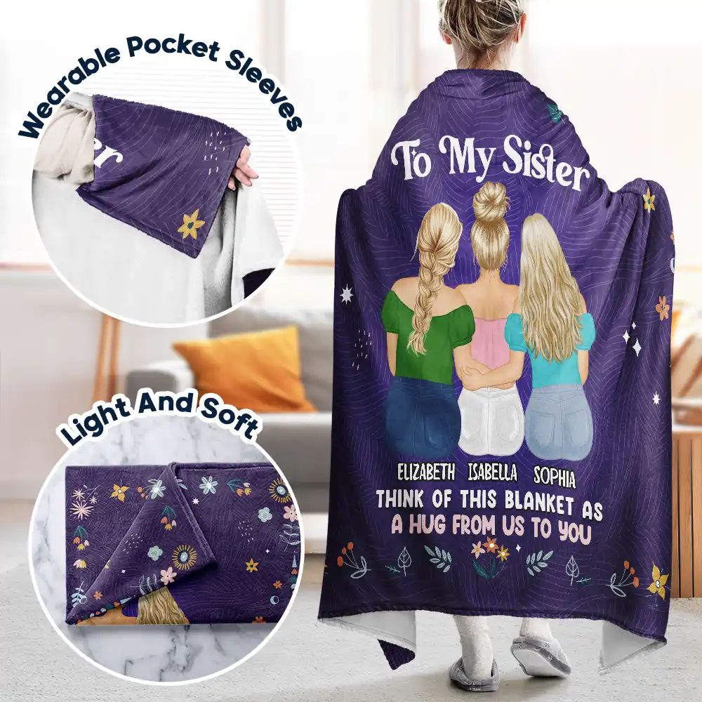 Think Of This Blanket As A Hug From Me To You Besties Sisters - Personalized Wearable Blanket - Image 3