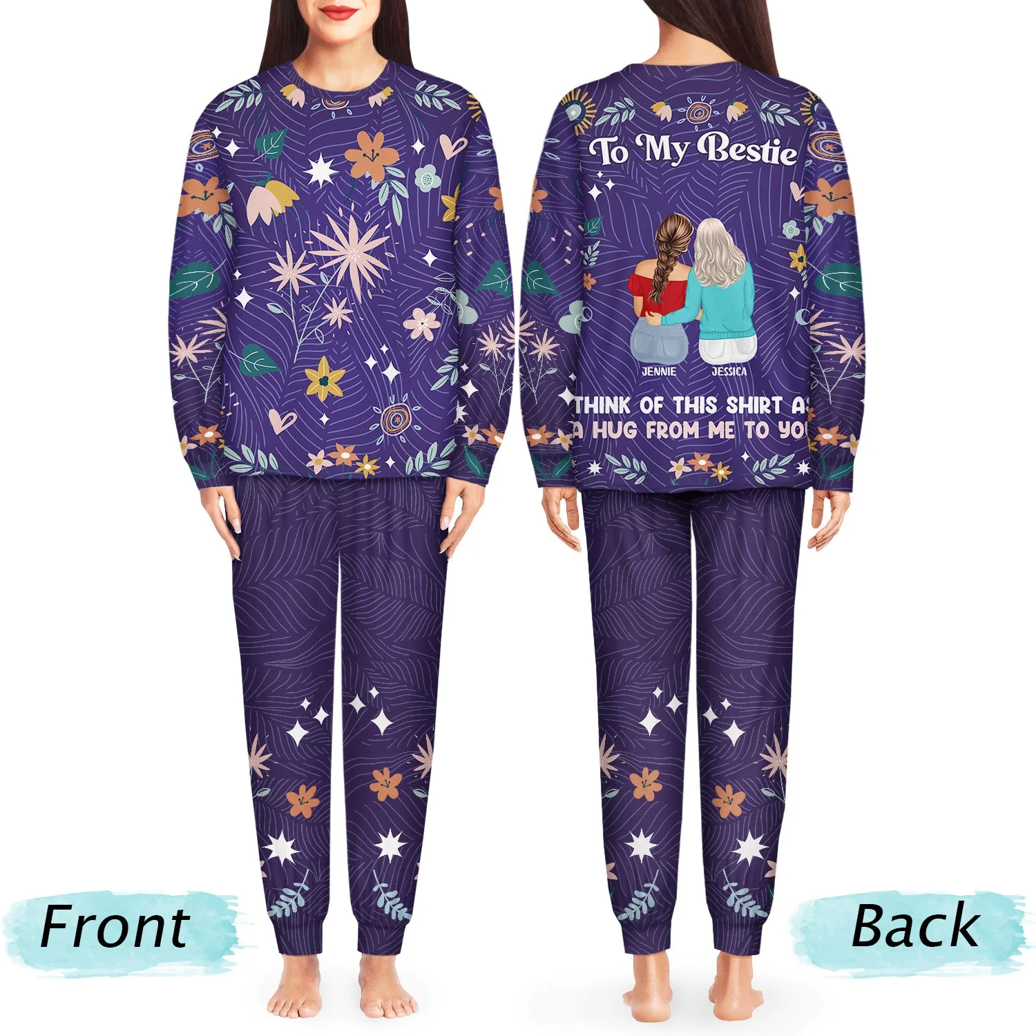 Think Of This Shirt As A Hug From Me To You - Holiday, Birthday, Loving Gift For Bestie, Friend, Colleague - Personalized Unisex Pajamas Set - Image 4