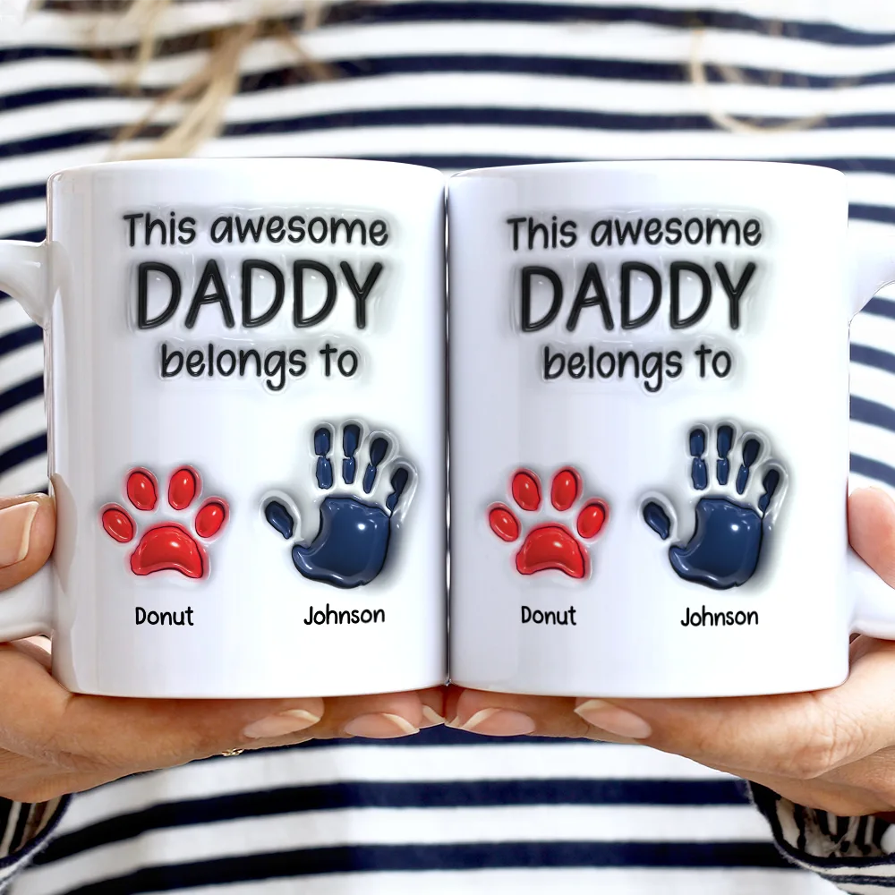 This Awesome Dad Grandpa Belongs To - Gift For Daddy, Father, Grandfather - 3D Inflated Effect Printed Mug, Personalized White Edge-to-Edge Mug - Image 2