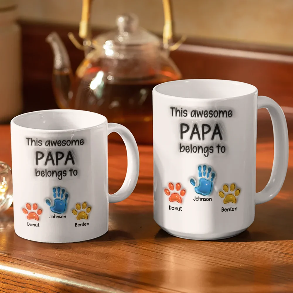 This Awesome Dad Grandpa Belongs To - Gift For Daddy, Father, Grandfather - 3D Inflated Effect Printed Mug, Personalized White Edge-to-Edge Mug - Image 3