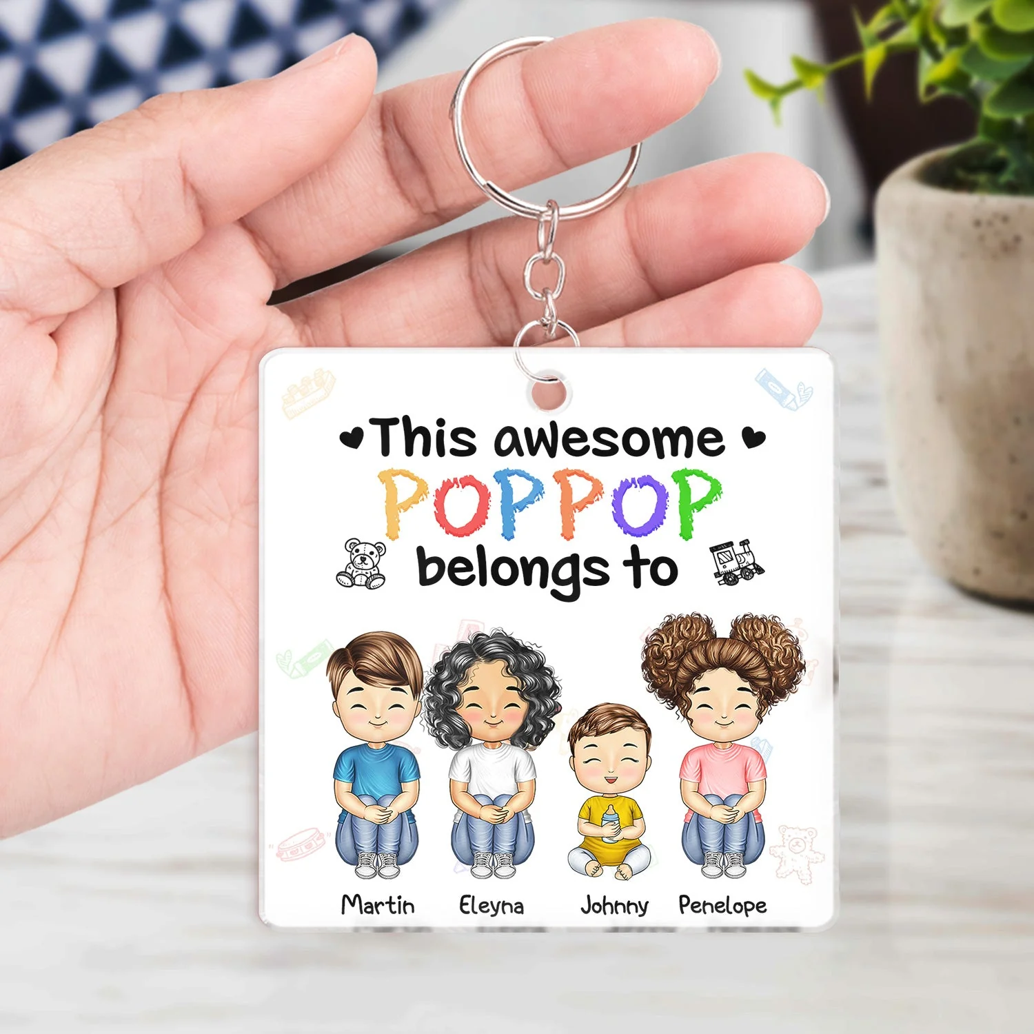 This Awesome Daddy Mommy Belongs To - Loving Gift For Mother, Father, Grandma, Grandpa - Personalized Custom Acrylic Keychain - Image 4