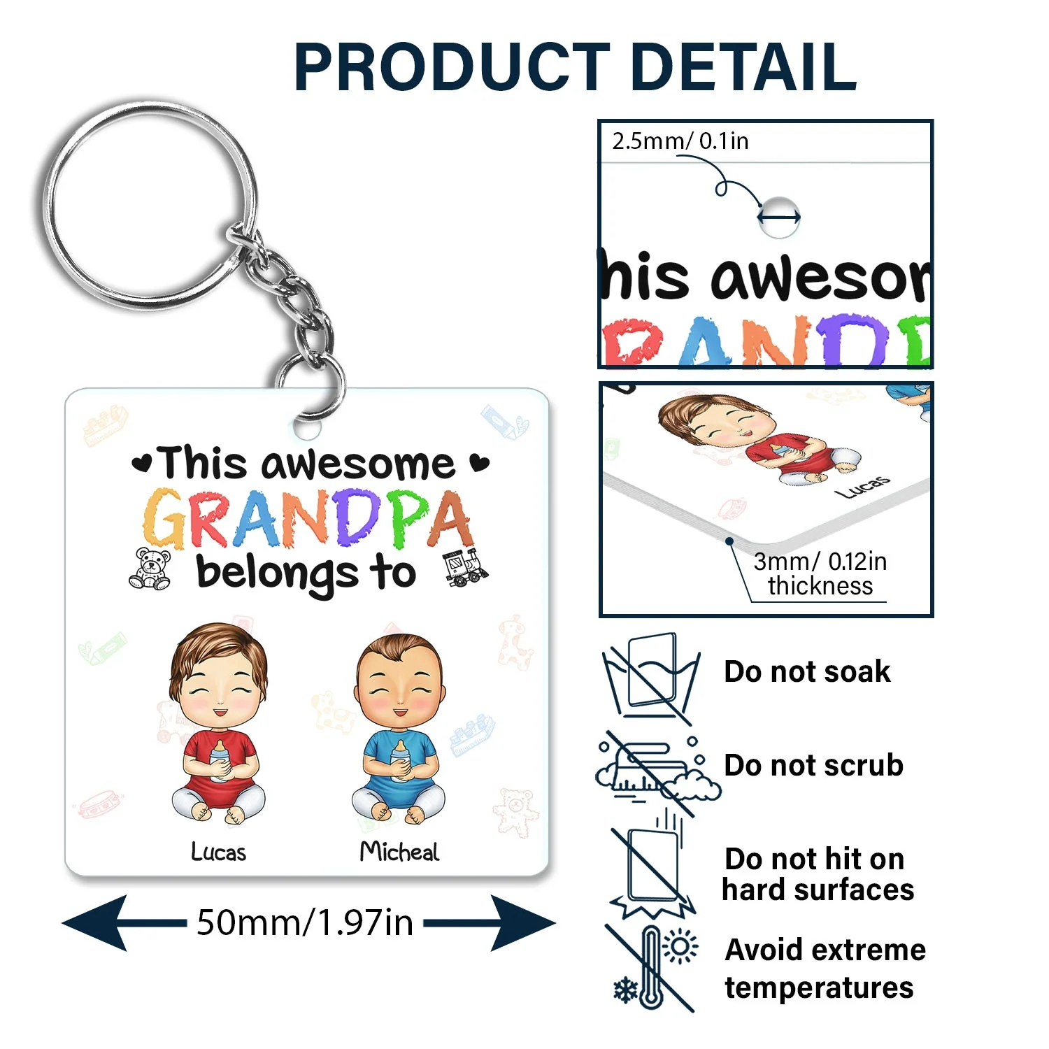 This Awesome Daddy Mommy Belongs To - Loving Gift For Mother, Father, Grandma, Grandpa - Personalized Custom Acrylic Keychain - Image 5
