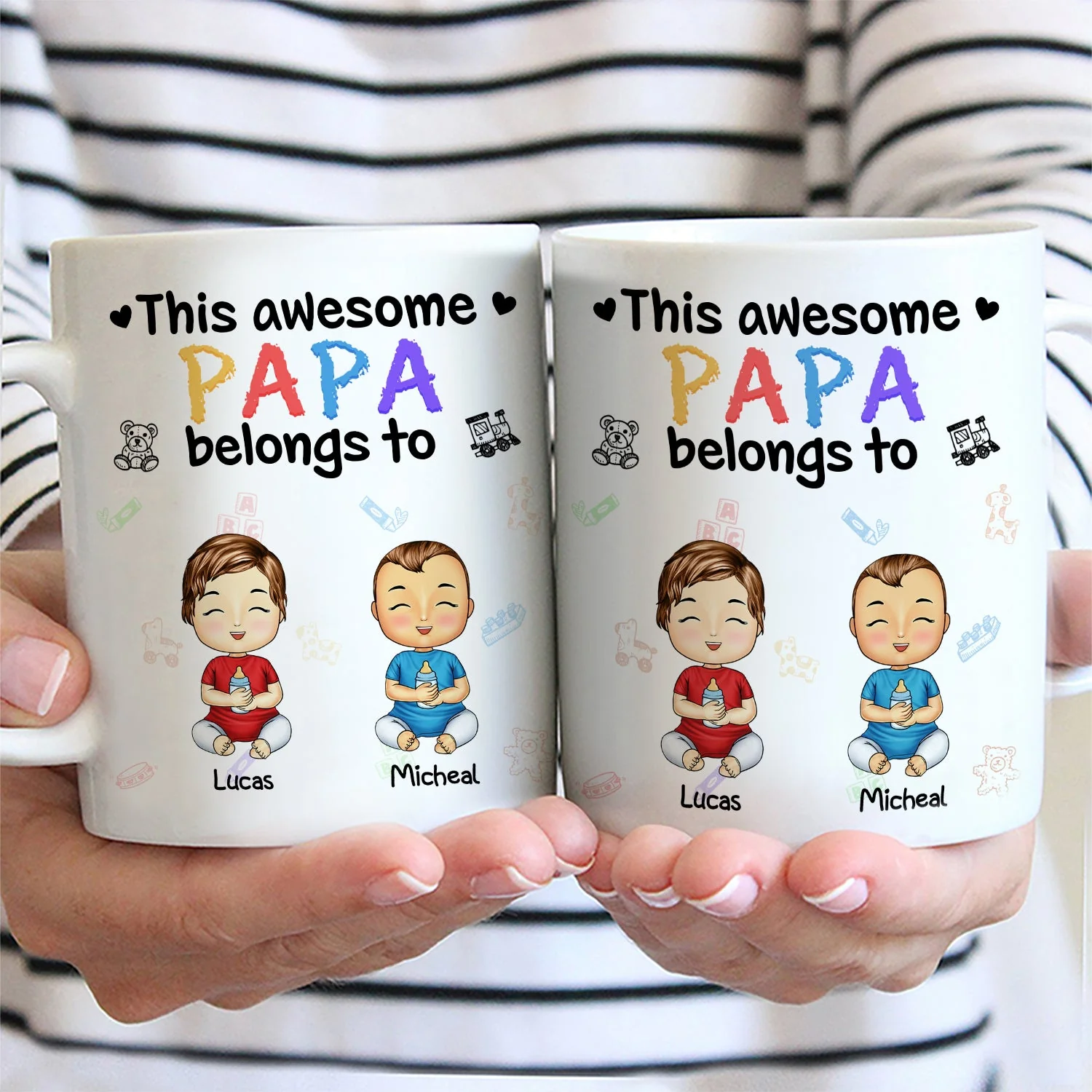 This Awesome Daddy Mommy Belongs To - Loving Gift For Mother, Father, Grandma, Grandpa - Personalized Custom Mug - Image 2