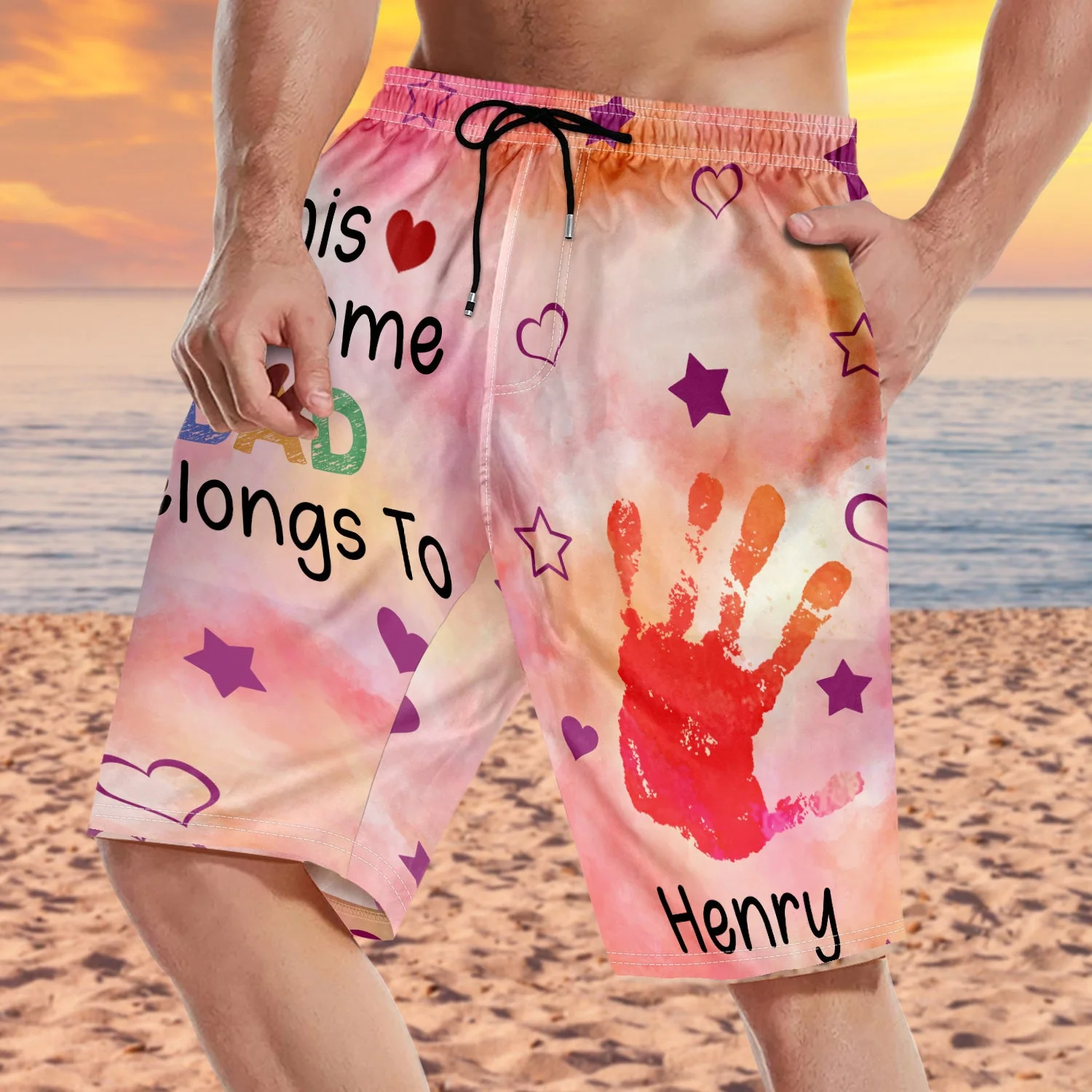 This Awesome Daddy Papa Belongs To - Personalized Unisex Beach Shorts - Image 3