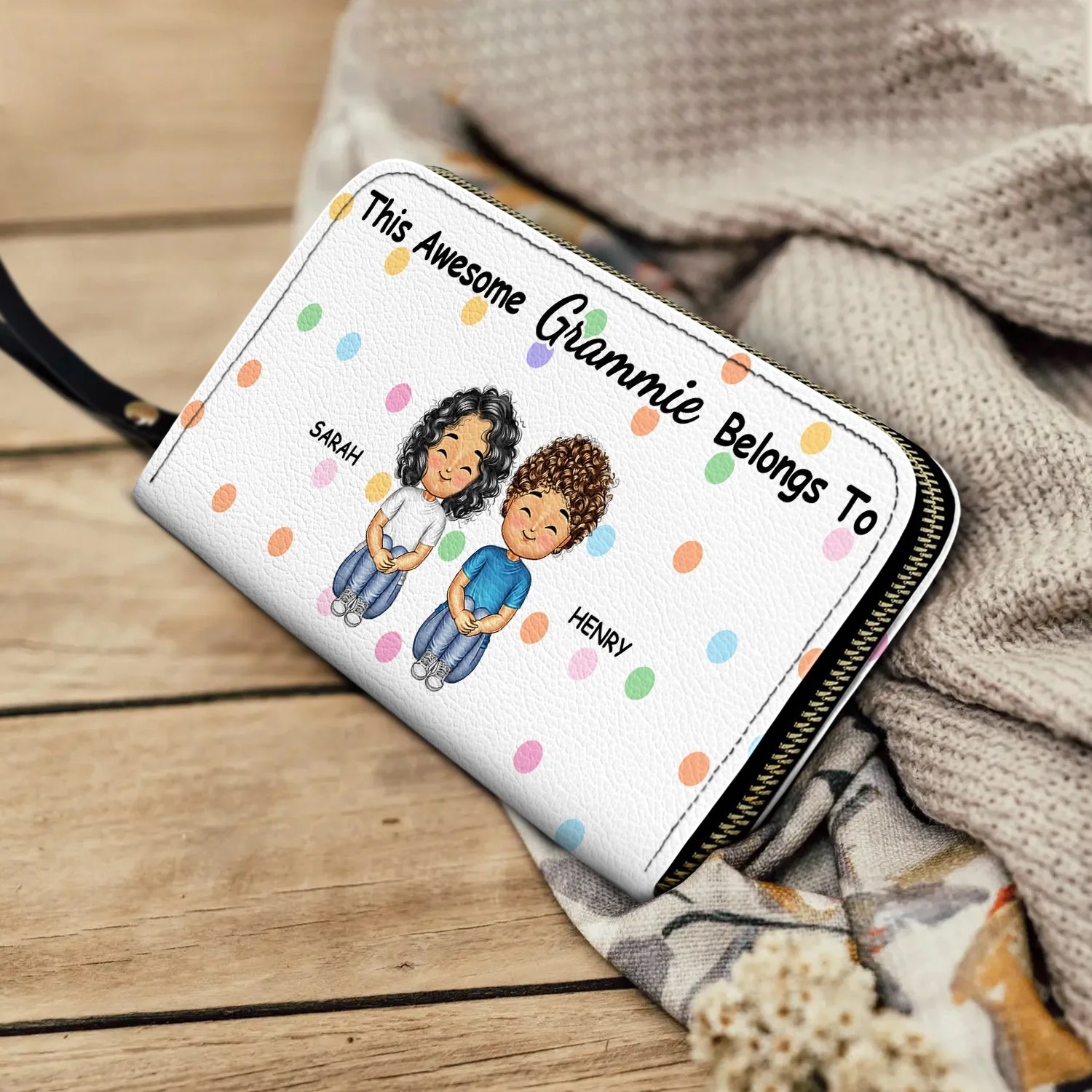 This Awesome Grandma Belongs To - Gift For Mom, Mother, Grandma - Personalized Leather Long Wallet - Image 4