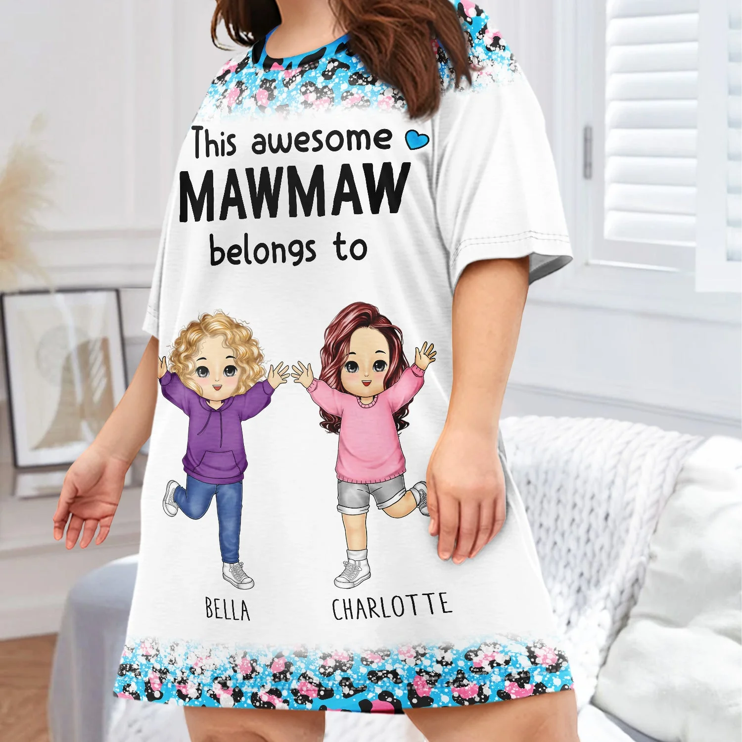 This Belongs To - Gift For Grandma, Mommy - Personalized Women's Sleep Tee - Image 3