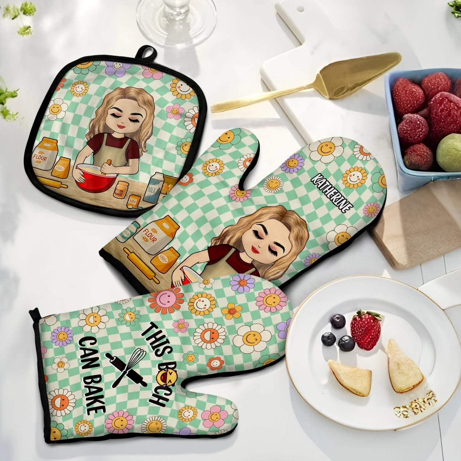 This Can Bake - Gift For Mother, Gift For Bakers - Personalized Oven Mitts, Pot Holders - Image 2