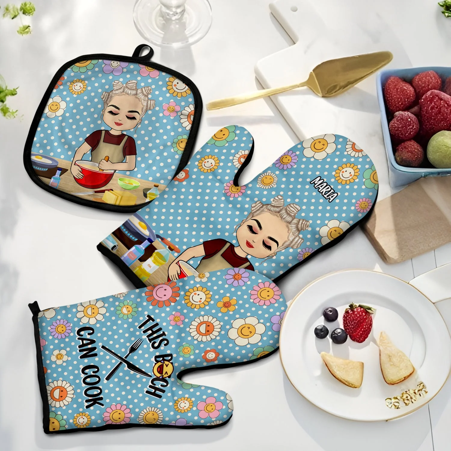 This Can Cook - Gift For Her, Mother - Personalized Oven Mitts, Pot Holders - Image 2