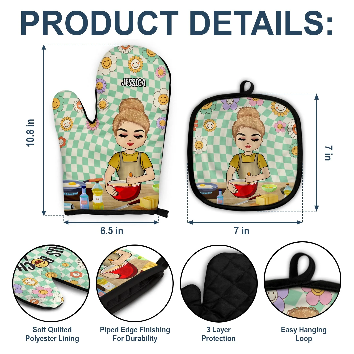 This Can Cook - Gift For Her, Mother - Personalized Oven Mitts, Pot Holders - Image 3