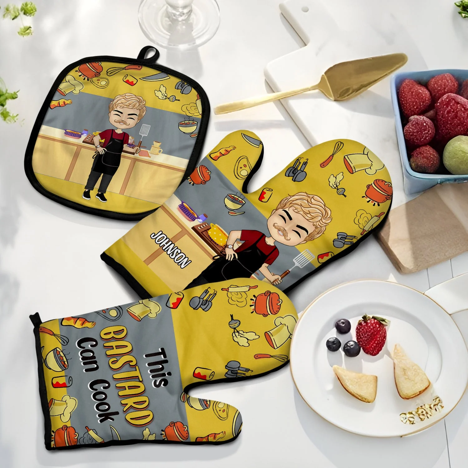 This Can Cook - Gift For Him, Gift For Father - Personalized Oven Mitts, Pot Holder - Image 2