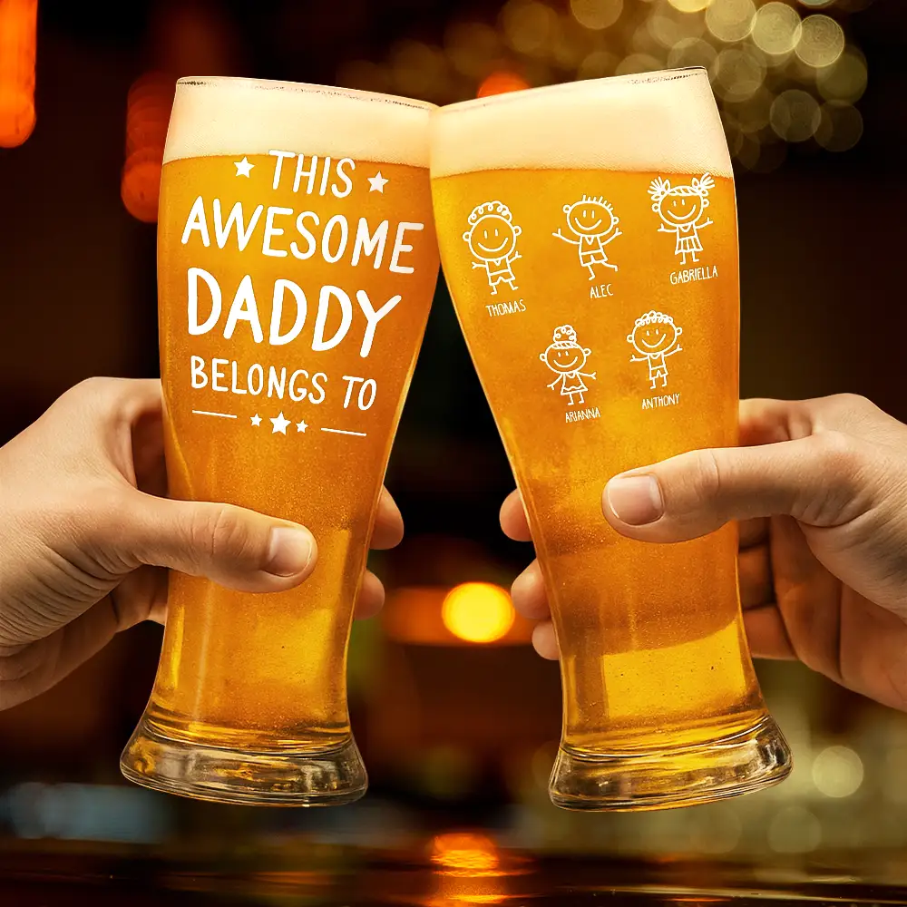 This Dad Belongs To Papa Grandpa Father - Personalized Pilsner Glass - Image 2