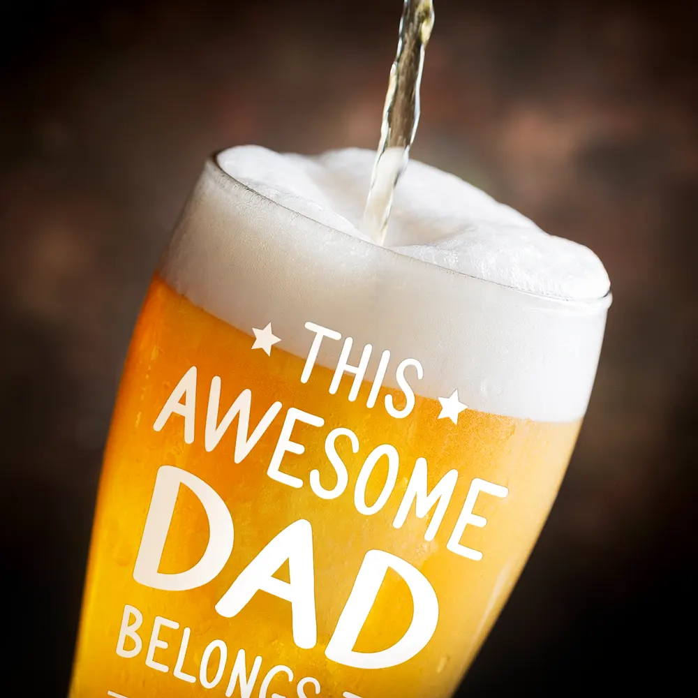 This Dad Belongs To Papa Grandpa Father - Personalized Pilsner Glass - Image 3