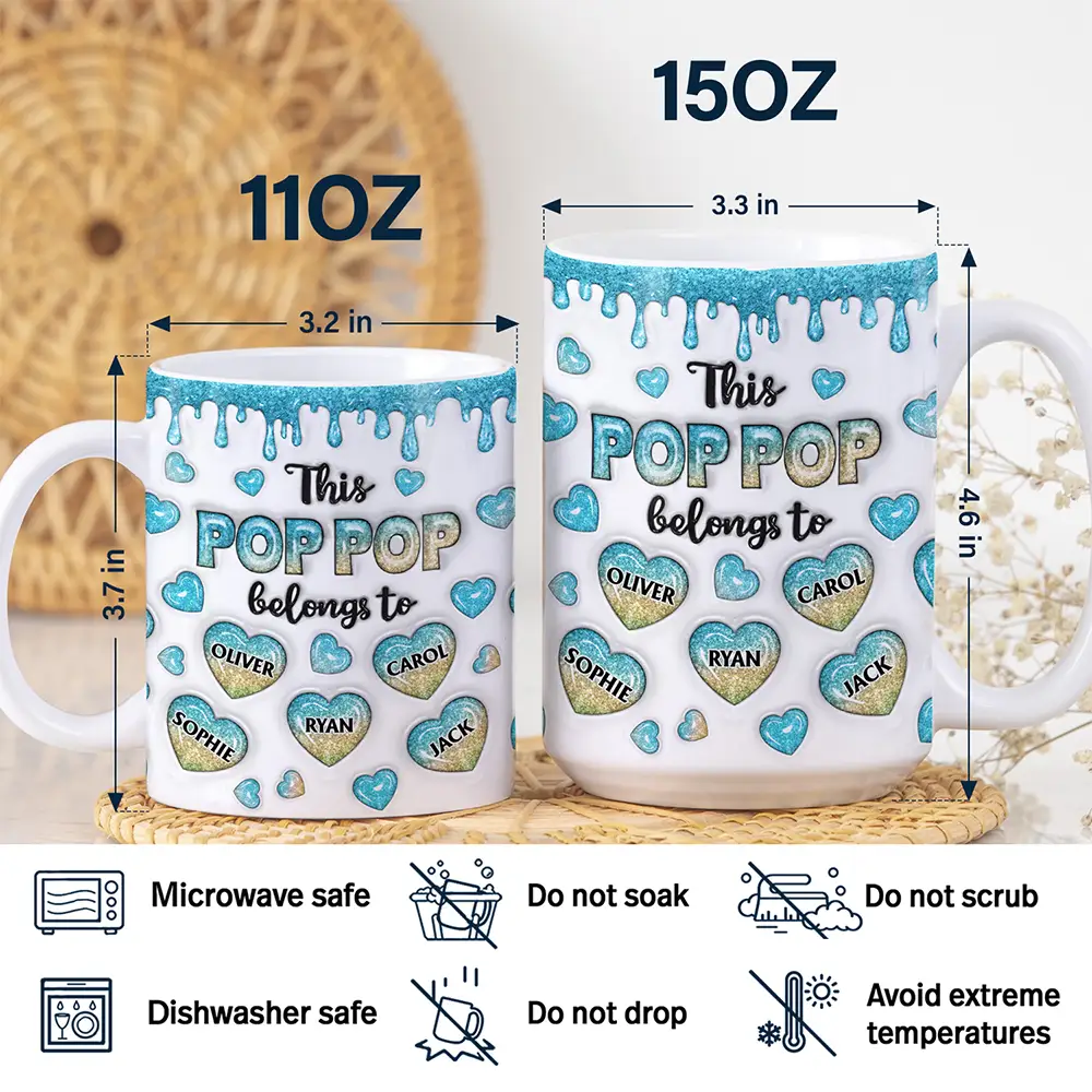 This Dad Grandpa Belongs To Heart Icon - 3D Inflated Effect Printed, Personalized White Edge-to-Edge Mug - Image 5