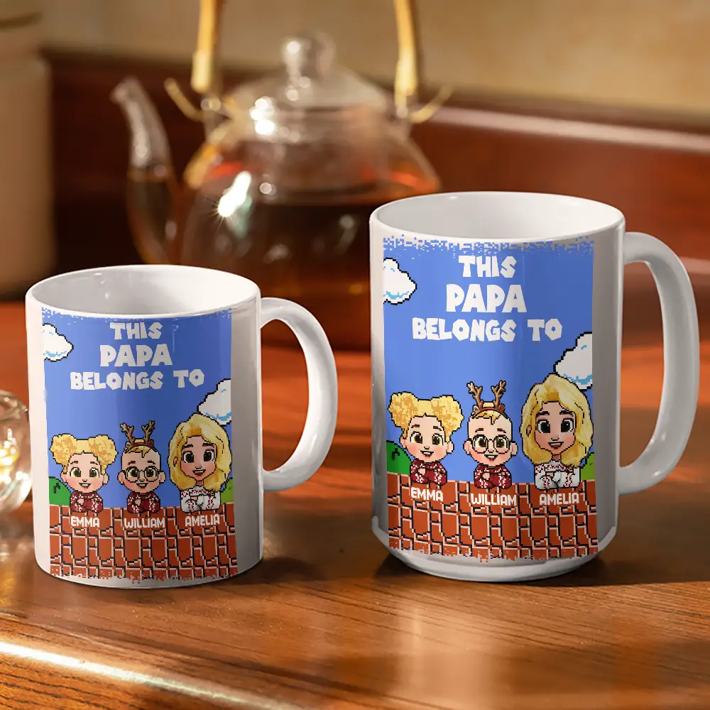 This Daddy Belongs To Kids Pixel Art - Personalized White Edge-to-Edge Mug - Image 3