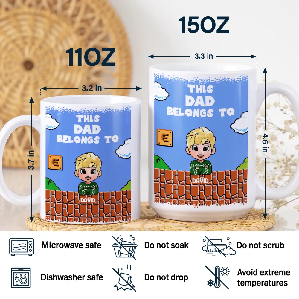 This Daddy Belongs To Kids Pixel Art - Personalized White Edge-to-Edge Mug - Image 5