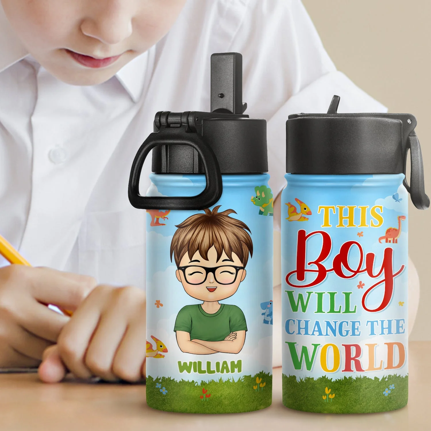 This Girl Boy Will Change The World - Gift For Kids, Back To School - Personalized Kids Water Bottle - Image 2