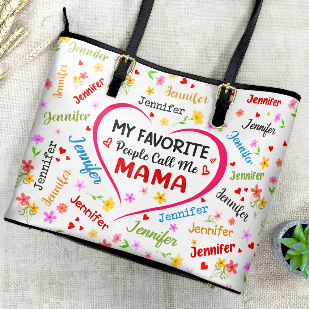 This Grandma Belongs To Blessed To Be Called Grandma - Personalized Leather Tote Bag - Image 4