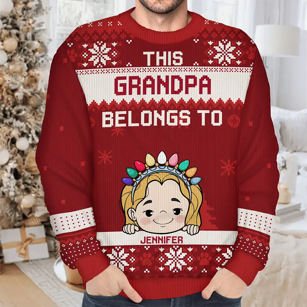 This Grandma Belongs To Christmas - Personalized Unisex Ugly Sweater - Image 4