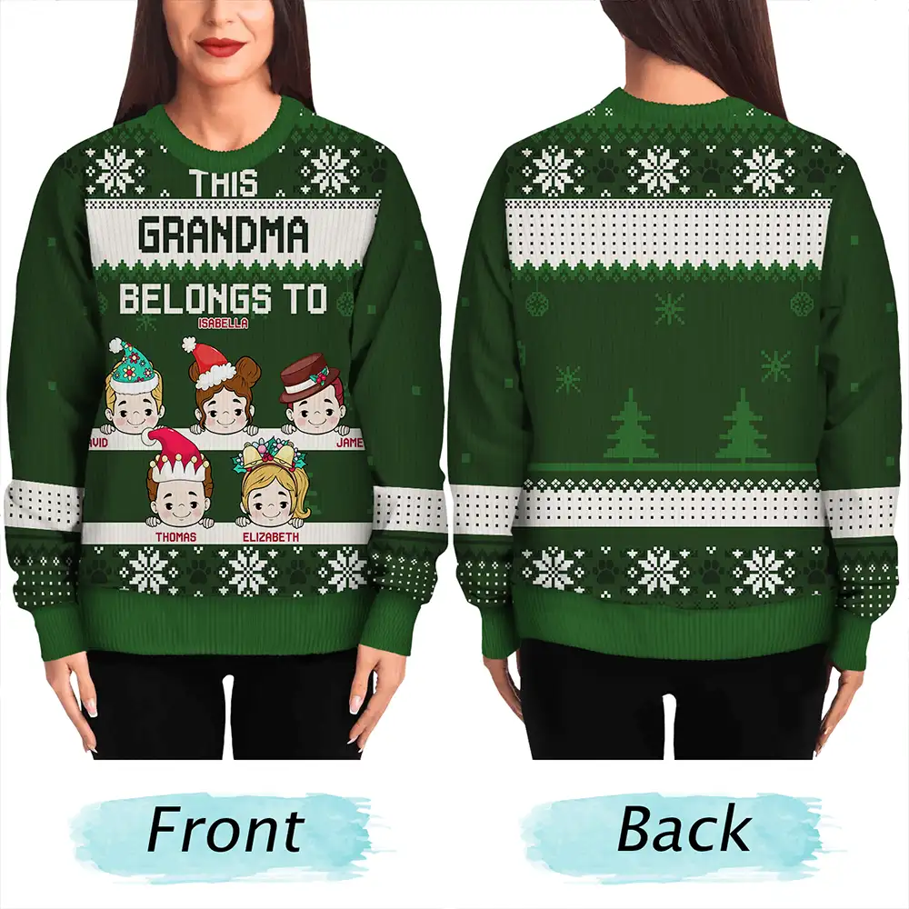This Grandma Belongs To Christmas - Personalized Unisex Ugly Sweater - Image 5