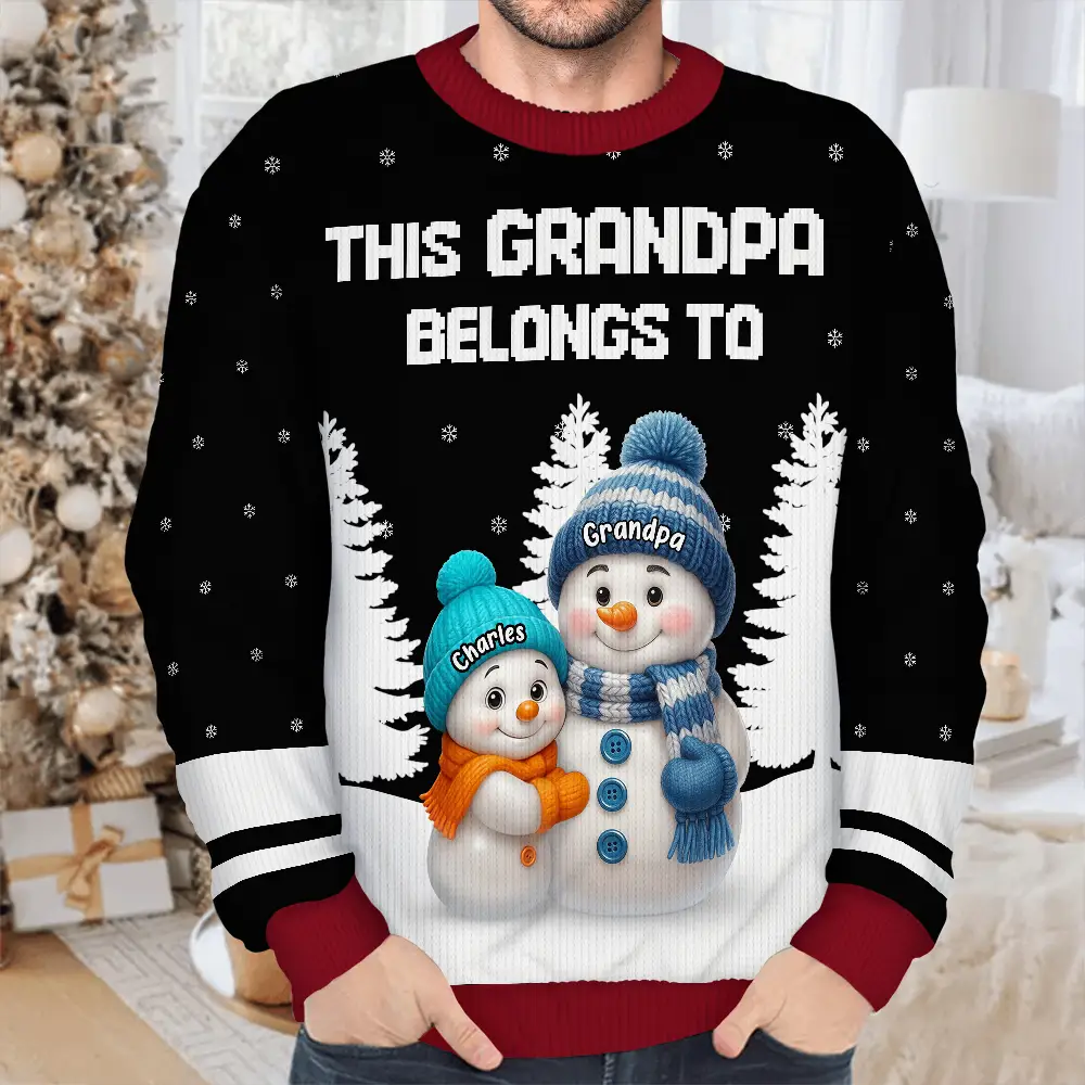 This Grandma Belongs To Snowman - Personalized Unisex Ugly Sweater - Image 5
