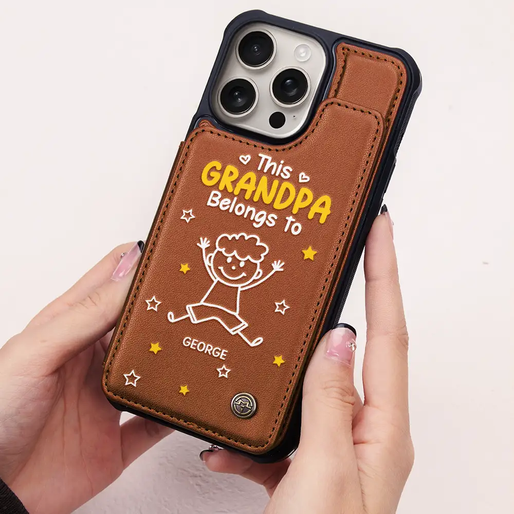 This Grandma Grandpa Belongs To Kids Pet - Personalized Leather Flip Wallet Phone Case - Image 3