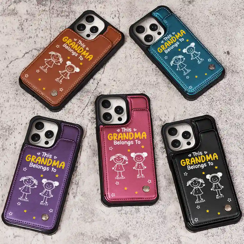 This Grandma Grandpa Belongs To Kids Pet - Personalized Leather Flip Wallet Phone Case - Image 4