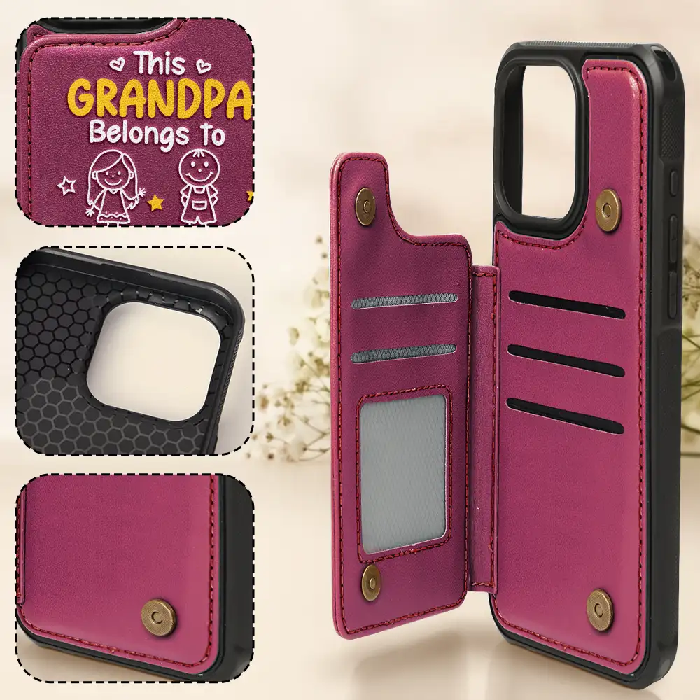 This Grandma Grandpa Belongs To Kids Pet - Personalized Leather Flip Wallet Phone Case - Image 5
