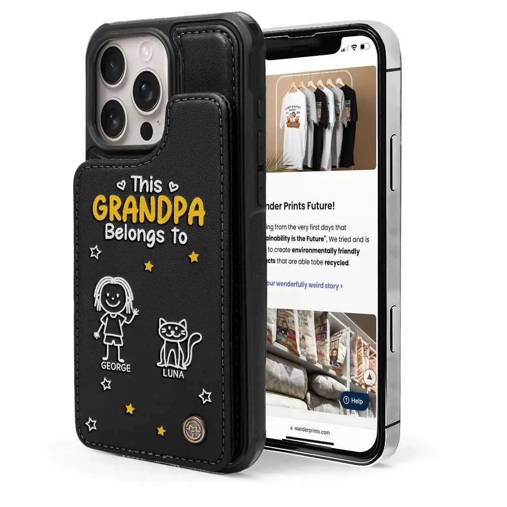 This Grandma Grandpa Belongs To Kids Pet - Personalized Leather Flip Wallet Phone Case - Image 6