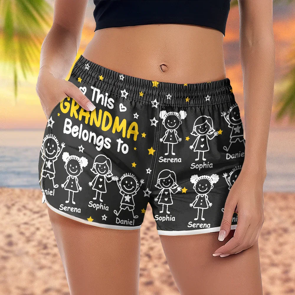 This Grandma Mom Belongs To Kids Pet - Personalized Women Beach Shorts - Image 3