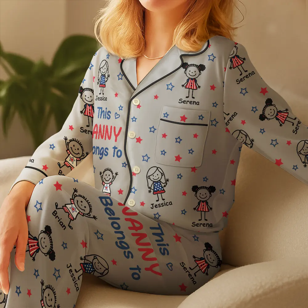 This Grandma Mom Belongs To Kids Pet US Flag - Personalized Satin Pajama Set - Image 4