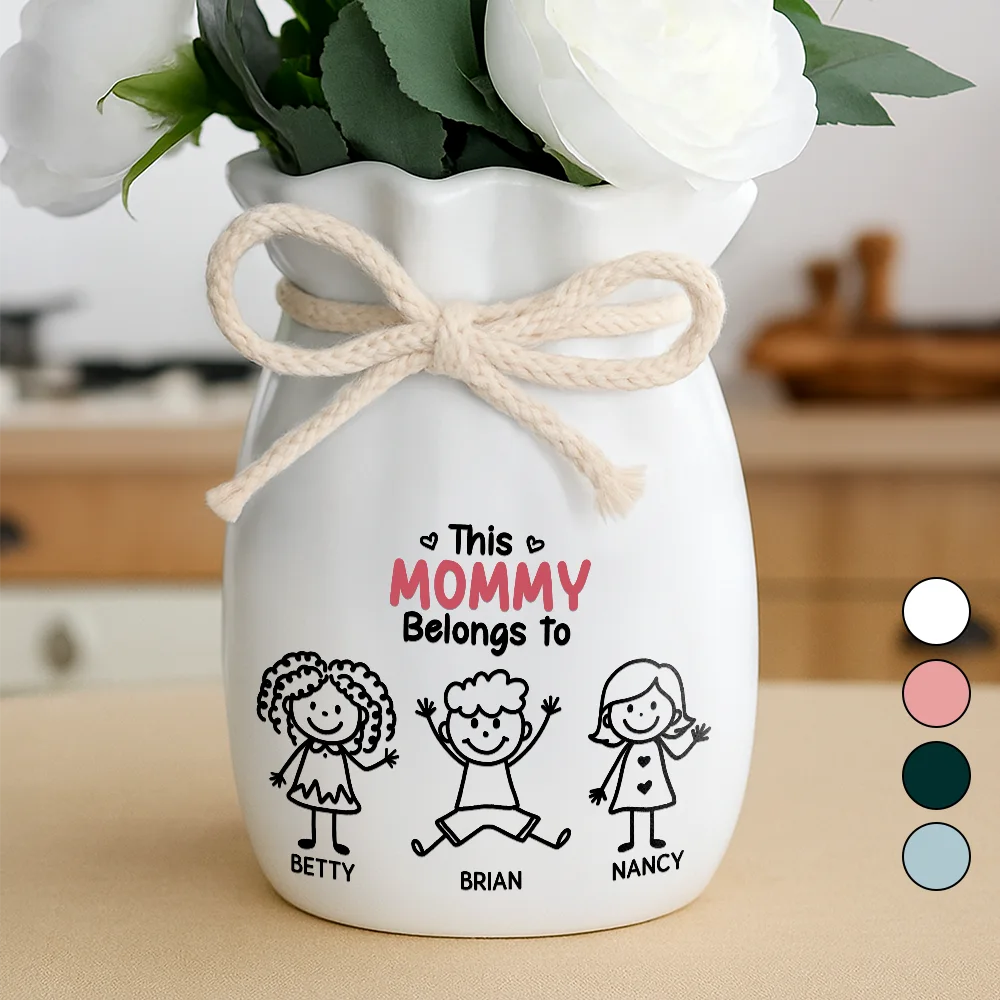 This Grandma Mommy Belongs To Kids Pet - Personalized Ribbon Tie Flower Vase - Image 2