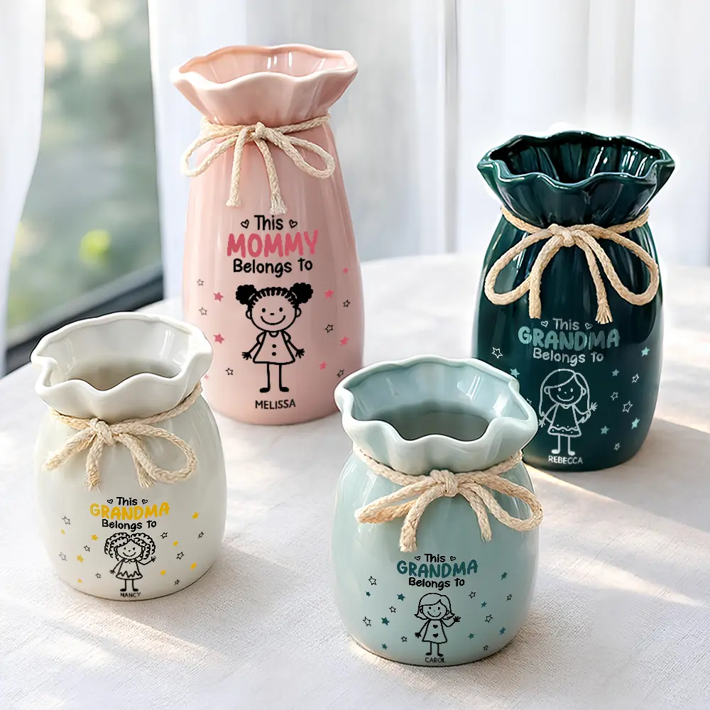 This Grandma Mommy Belongs To Kids Pet - Personalized Ribbon Tie Flower Vase - Image 3
