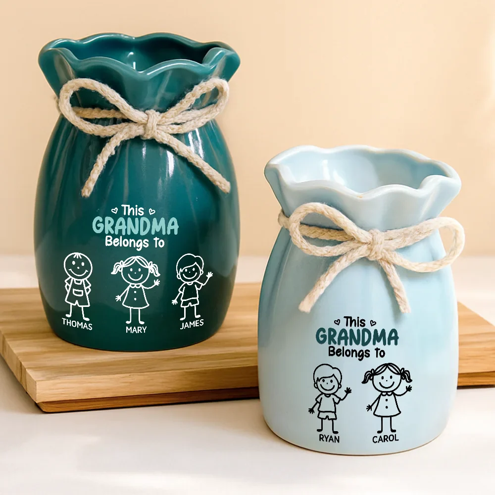 This Grandma Mommy Belongs To Kids Pet - Personalized Ribbon Tie Flower Vase - Image 4