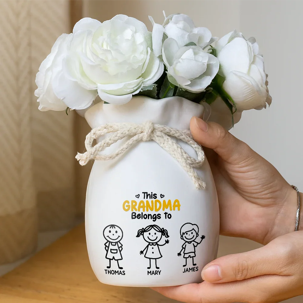 This Grandma Mommy Belongs To Kids Pet - Personalized Ribbon Tie Flower Vase - Image 5