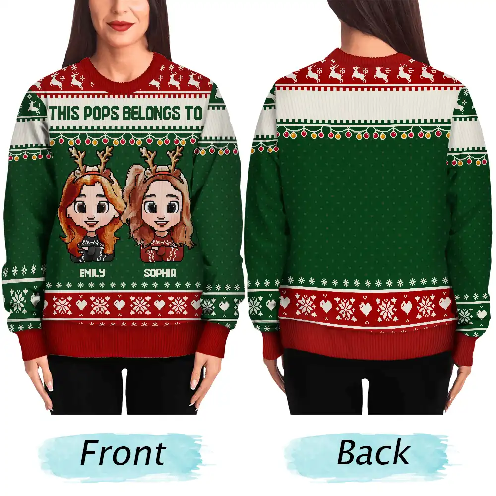This Grandpa Belongs To Grandkids Pixel Art - Personalized Unisex Ugly Sweater - Image 5