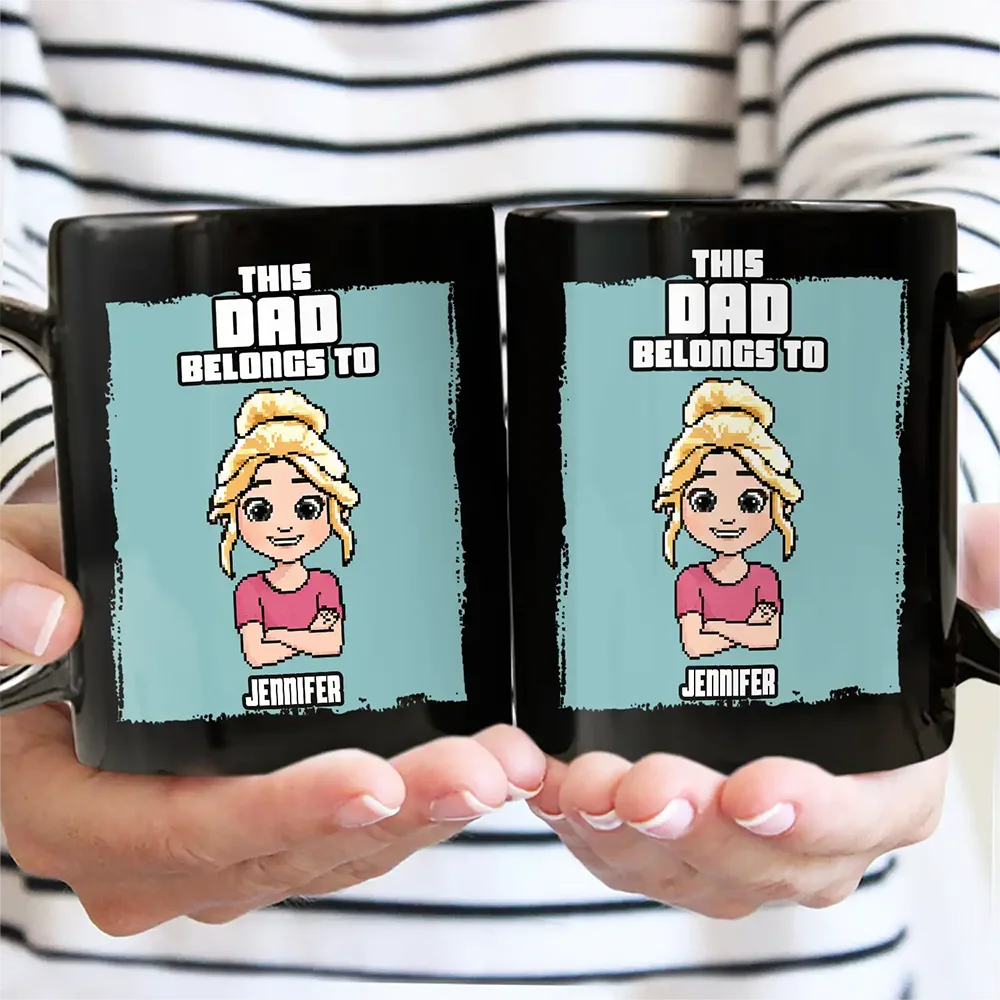 This Grandpa Belongs To Grandkids Pixel Fun Art - Personalized Black Mug - Image 2