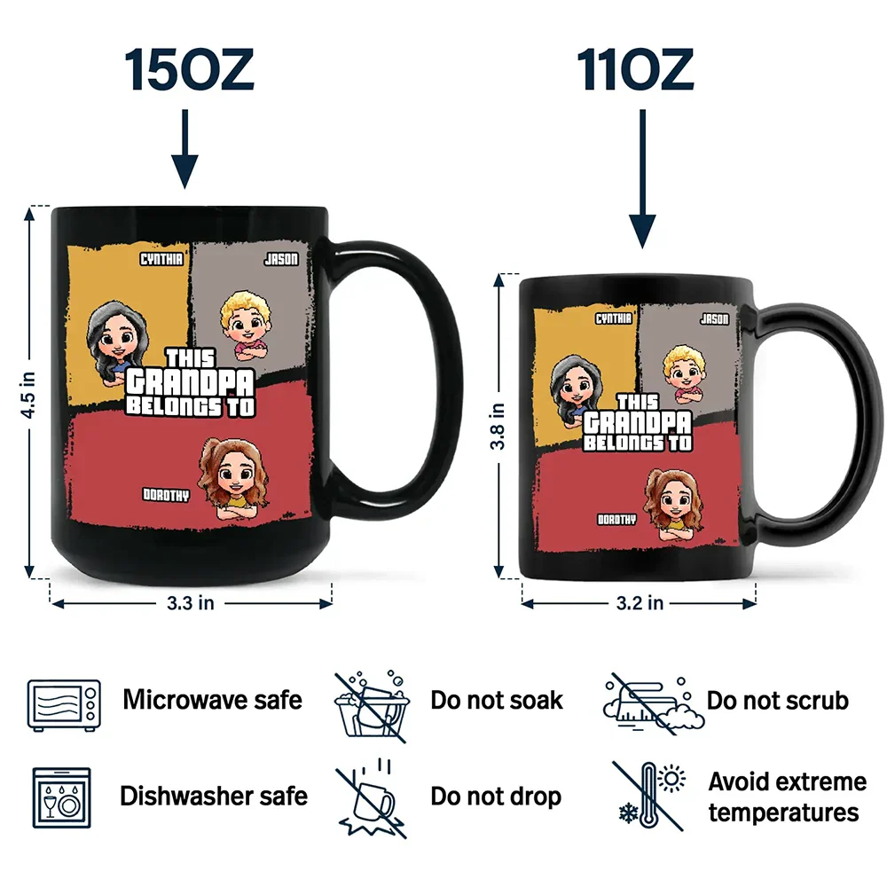 This Grandpa Belongs To Grandkids Pixel Fun Art - Personalized Black Mug - Image 4