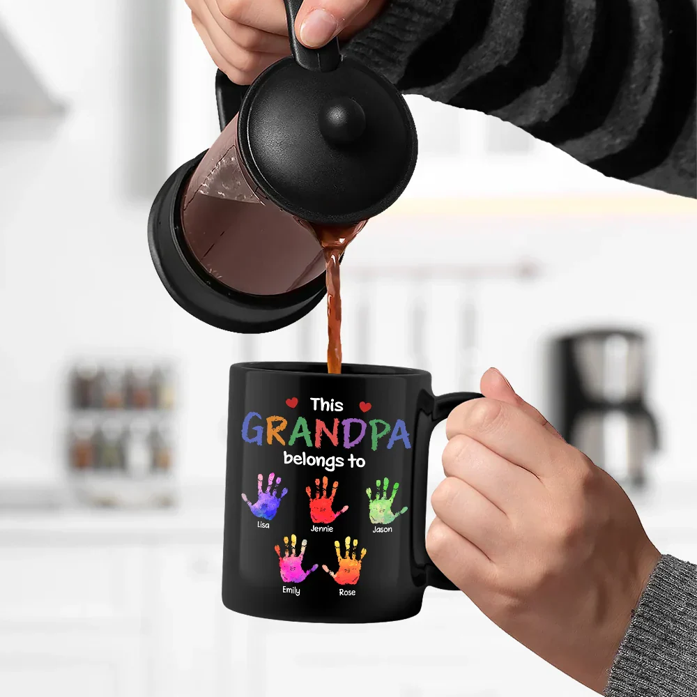 This Grandpa Belongs To Hand Prints Doodle - Personalized Black Mug - Image 5
