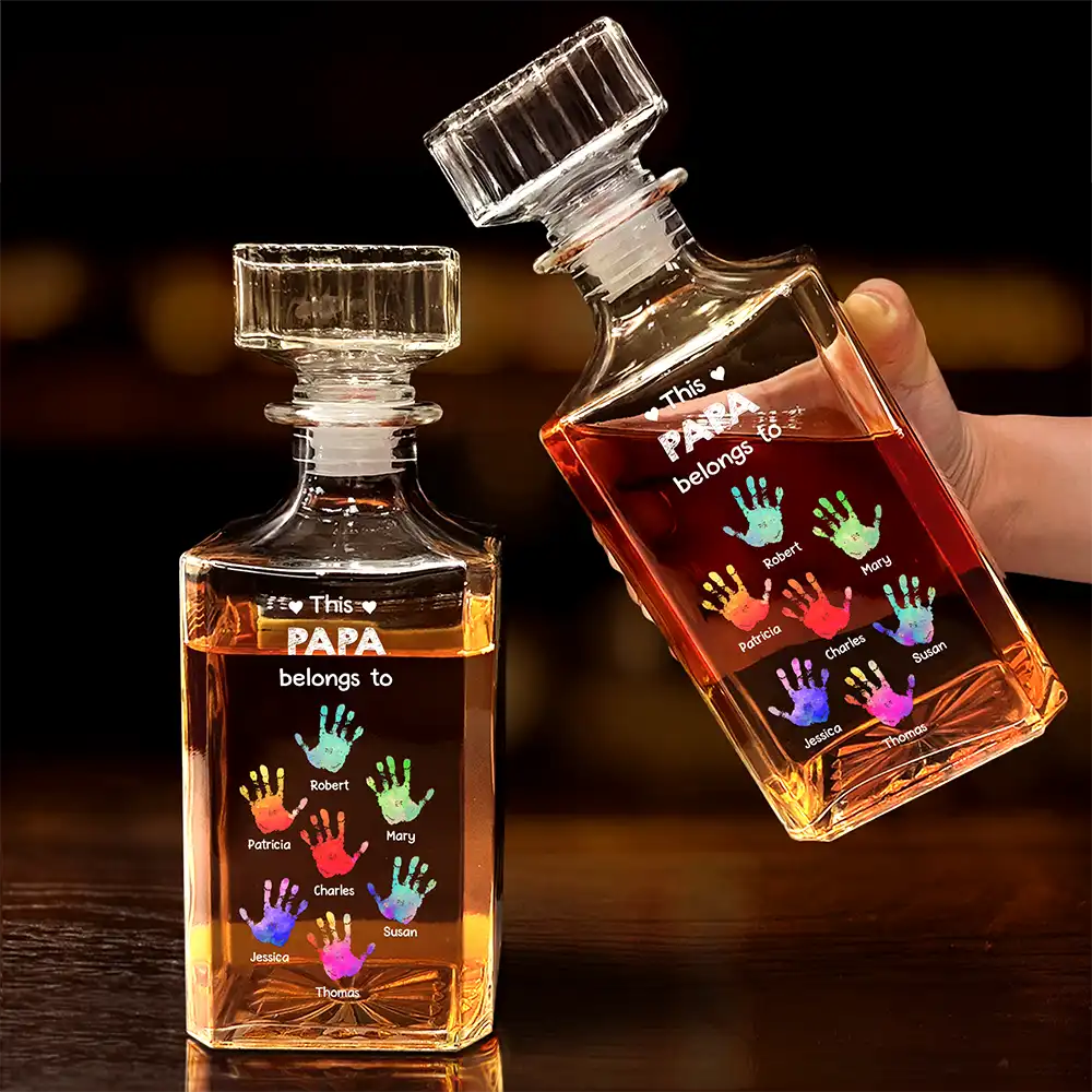 This Grandpa Belongs To - Personalized Square Whiskey Bottle - Image 4
