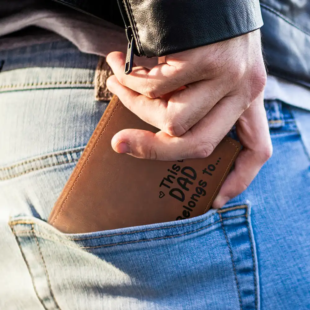 This Grandpa Dad Belongs To Kids Pet - Personalized Engraved Leather Wallet - Image 3