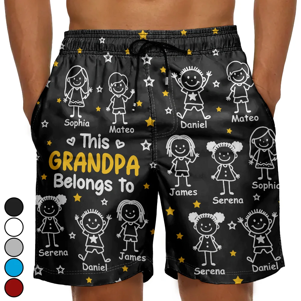 This Grandpa Dad Belongs To Kids Pet - Personalized Unisex Beach Shorts